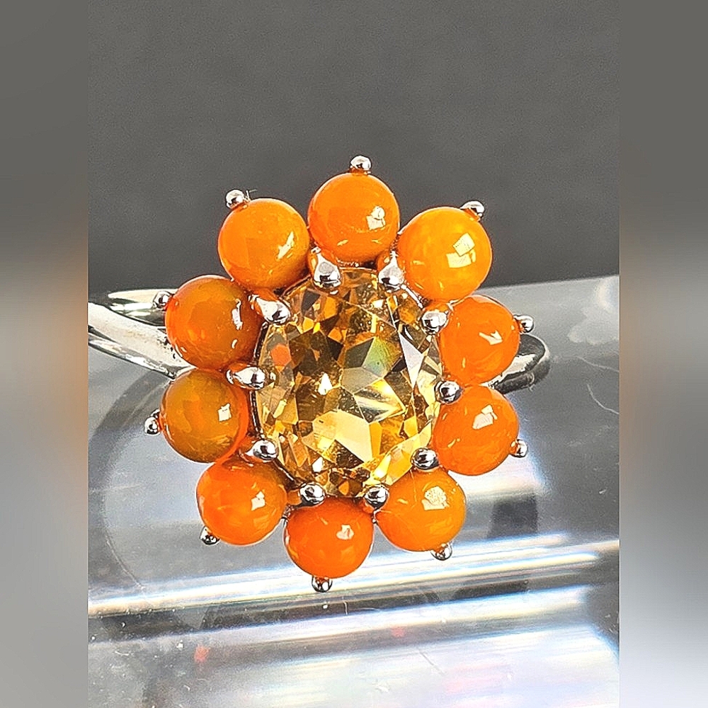 925 Sterling Silver Ring Sz 6.5 with Natural Orange Opal Gemstone